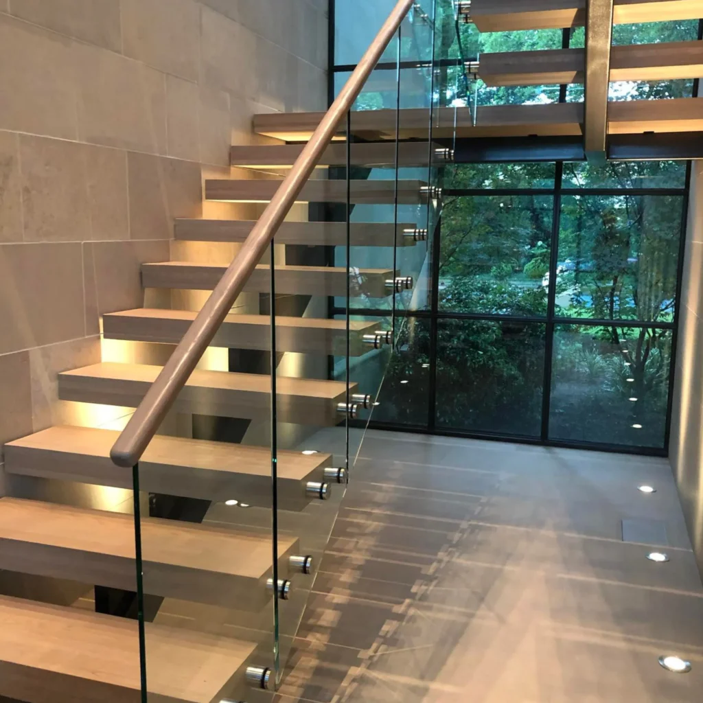 Contemporary Glass & Wood Floating Stairs